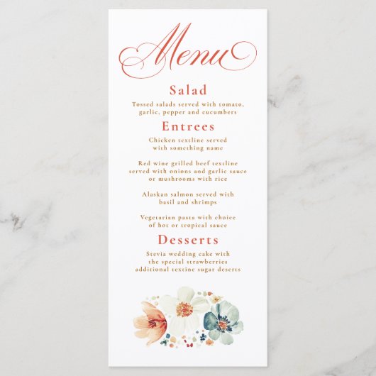 Menu Fleurs sauvages d'aquarelle Boho Mariage de automn (Devant)