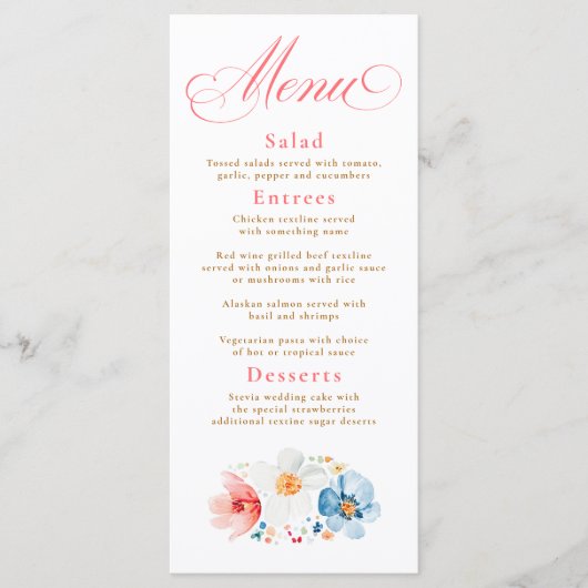 Menu Fleurs sauvages d'aquarelle Elegant Boho Mariage M (Devant)