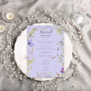 Menu Fleurs sauvages de lavande sauge rustique Mariage 