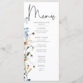 Menu Fleurs sauvages et marguerites bleu rustique (Devant)