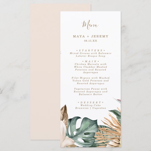 Menu Fleurs Tropicales Botaniques Or Mariage Mauve (Devant / Derrière)