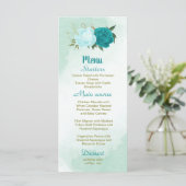 Menu fleurs turquoise vert feuille mariage (Debout devant)