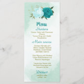 Menu fleurs turquoise vert feuille mariage (Devant)