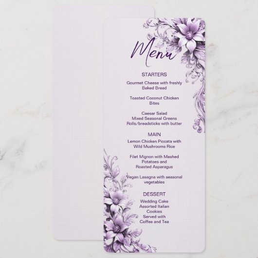 Menu Fleurs violettes (Devant / Derrière)
