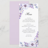 Menu Fleurs violettes. Dîner de mariage floral violet (Devant / Derrière)