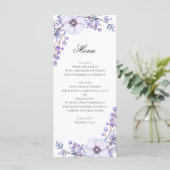 Menu Fleurs violettes. Dîner de mariage floral violet (Debout devant)