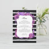 Menu Fleurs violettes et roses. Mariage rayé noir (Debout devant)