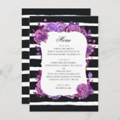 Menu Fleurs violettes et roses. Mariage rayé noir (Devant / Derrière)