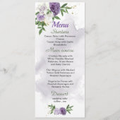 Menu fleurs violettes mariage vert (Devant)