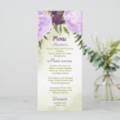 Menu fleurs violettes vert feuille mariage (Debout devant)