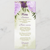 Menu fleurs violettes vert feuille mariage (Devant)
