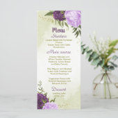 Menu fleurs violettes vert feuille mariage (Debout devant)
