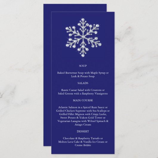 Menu Flocon de neige d'hiver (bleu) (Devant / Derrière)