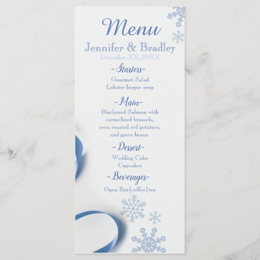 Menu Flocons de neige et rubans bleus (Devant)