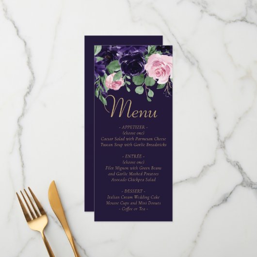 Menu Floraison | Garland rose et violet foncé (Devant/Arrière en situation)