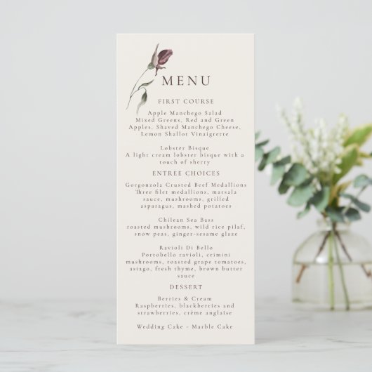 Menu Floral à la crème Rustique Boho Marsala (Debout devant)