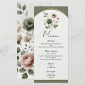 Menu floral aquarelle or et olive poussiéreux (Devant / Derrière)