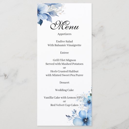 Menu floral bleu (Devant)