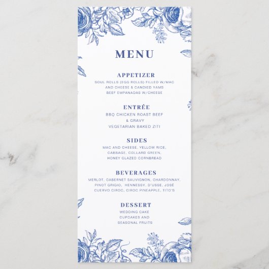 Menu Floral bleu (Devant)