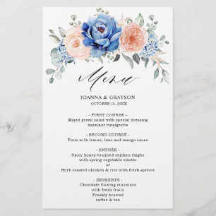 Menu floral bleu marine ardoise rousse rose pâle