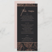 MENU FLORAL BLUSH ROSE ROSE GOLD NOIR ÉLÉGANT (Devant / Derrière)