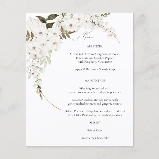 Menu Floral Boho Blanc Budget (Devant)