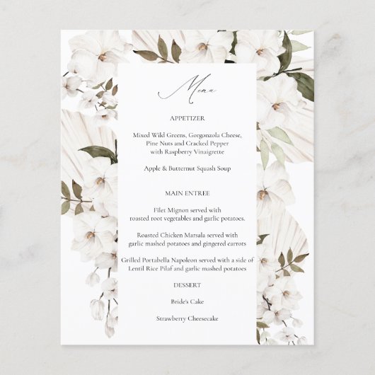Menu Floral Boho Blanc Budget 2 (Devant)