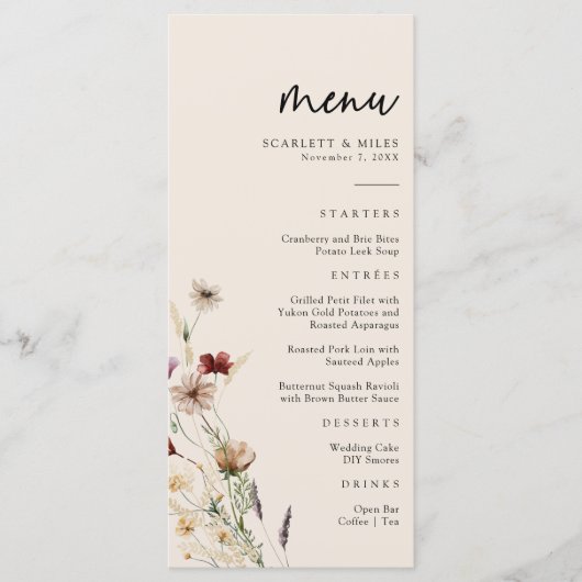 Menu Floral Boho Mariage (Devant)