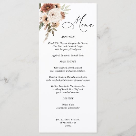 Menu Floral Boho Neutre Rustique (Devant)