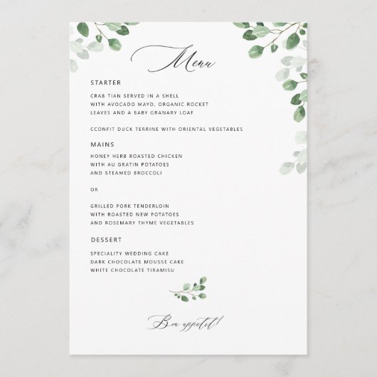 Menu Floral Botanique mariage (Devant)
