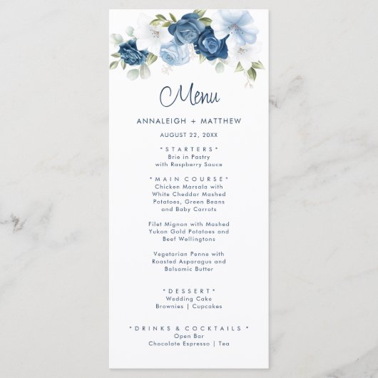 Menu Floral Dusty Blue Greenery Mariage (Devant)