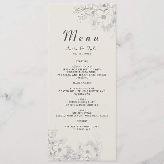 Menu Floral Dusty Blue Mariage (Devant)