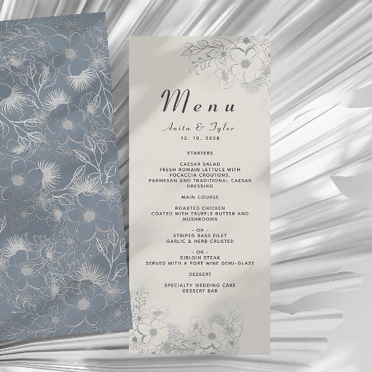 Menu Floral Dusty Blue Mariage