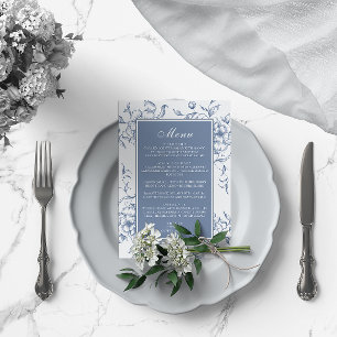 Menu Floral Dusty Blue Mariage élégant