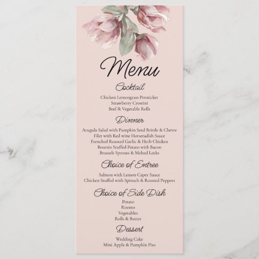 Menu Floral, Dusty rose Blush Mariage (Devant)