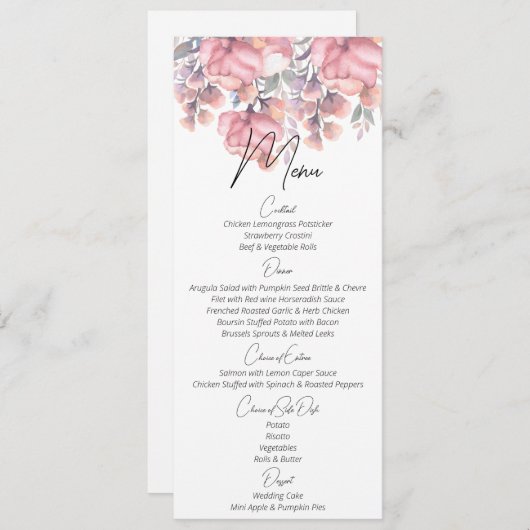Menu Floral, Dusty rose Mariage (Devant / Derrière)
