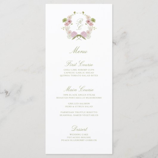 Menu Floral Elegance Monogram Crest Wedding (Devant)