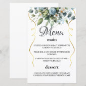 Menu floral élégant bleu et or rustique aquarelle (Devant / Derrière)