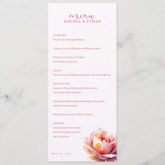 Menu Floral Élégant Rose (Devant)