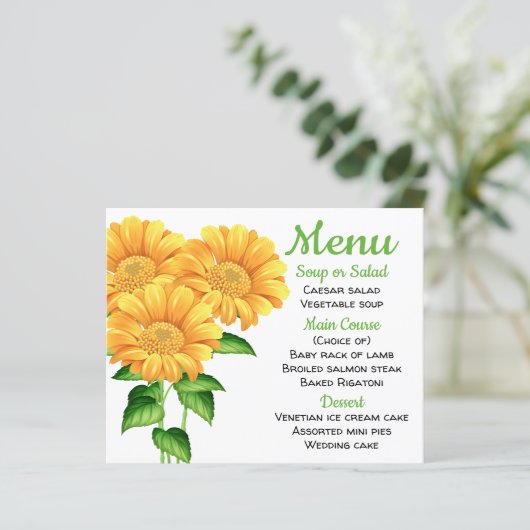 Menu Floral Fleur Mariage jaune tournesol vert (Debout devant)