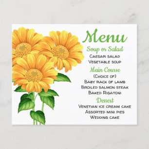 Menu Floral Fleur Mariage jaune tournesol vert