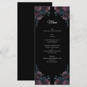 Menu Floral foncé Mariage gothique noir élégant (Devant / Derrière)