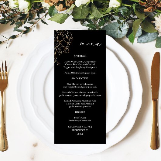 Menu Floral Gold Linal Haut - Noir