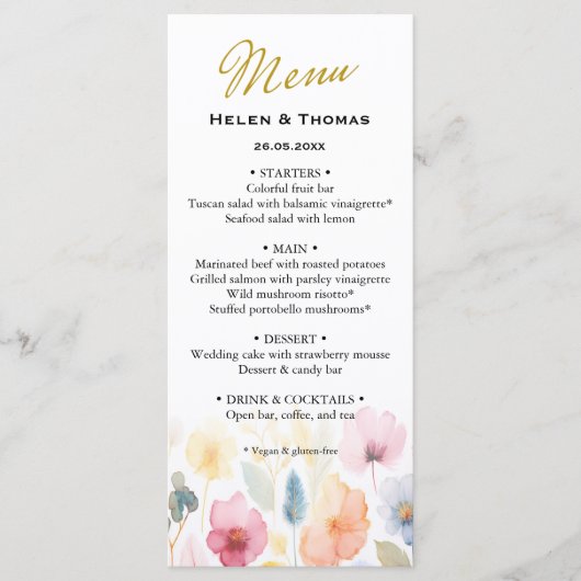 Menu Floral Gold Mariage (Devant)