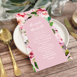 Menu Floral Magnolia Peony Mariage rose<br><div class="desc">Aquarelle rose magnolia peony design floral avec arc rose et texte blanc.</div>