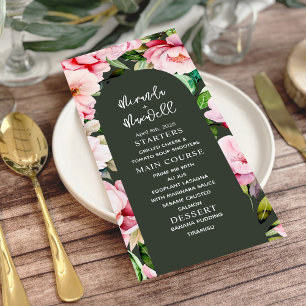 Menu Floral Magnolia Peony Mariage vert foncé