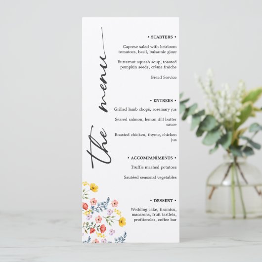Menu Floral Mariage avec Écriture Verticale Minima (Debout devant)