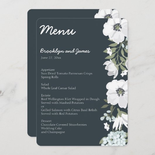 Menu Floral Mariage Avec Fleurs Blanches (Devant / Derrière)