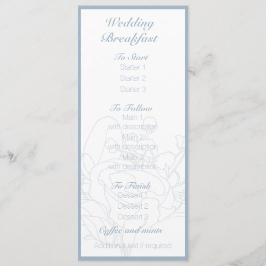 Menu Floral mariage (Bleu Diamant) (Devant)
