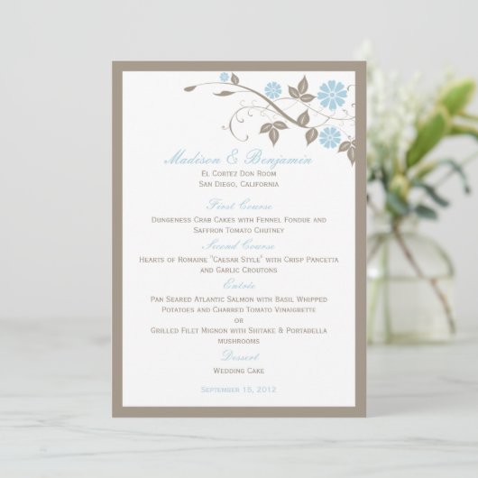 Menu Floral Mariage moderne - Aqua Blue (Debout devant)